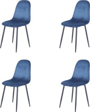 Starrydays® Napoli Velvet Eetkamerstoel - Eetkamerstoelen Set van 4 - Velvet Stoel - Blauw - Eetkamerset