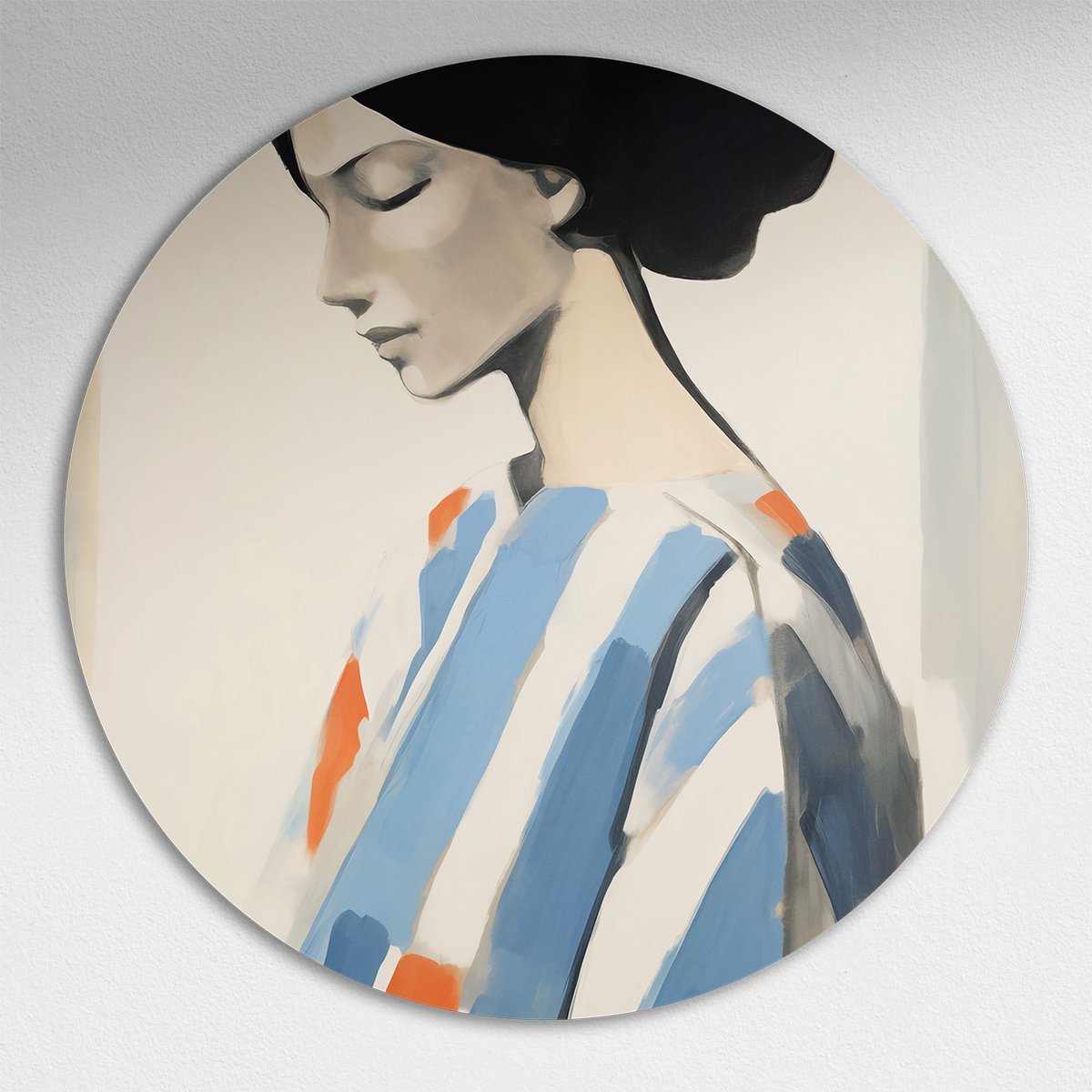 Stijlvolle Muurcirkel Met Vrouwelijk Portret - Luxe Muurcirkel 80x80 cm op Dibond - Sfeervolle Wanddecoratie voor Woonkamer & Slaapkamer