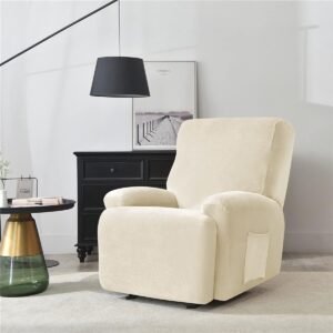 Stoelhoezen met zakken, effen kleur, fauteuilhoezen, 4 stuks, polyester spandex meubelbeschermer, antislip hoes voor fauteuil voor woonkamer (beige)