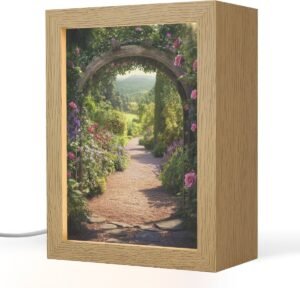 Tafellamp 15x20 cm - LED lamp - Doorkijk - Bloemen - Natuur - Rozenboog - Decoratieve tafellampen - Dimbaar - Tafellampje slaapkamer - Woonkamer binnen