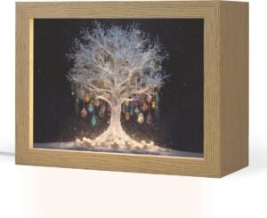 Tafellamp 20x15 cm - LED lamp - Sneeuwboom - Lichtjes - Wit - Kleurrijk - Decoratieve tafellampen - Dimbaar - Tafellampje slaapkamer - Woonkamer binnen