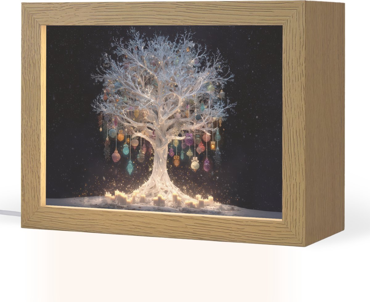 Tafellamp 20x15 cm - LED lamp - Sneeuwboom - Lichtjes - Wit - Kleurrijk - Decoratieve tafellampen - Dimbaar - Tafellampje slaapkamer - Woonkamer binnen