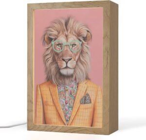 Tafellamp 20x30 cm - LED lamp - Leeuw - Pak - Geruit - Bril - Decoratieve tafellampen - Dimbaar - Tafellampje slaapkamer - Woonkamer binnen