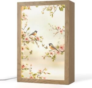 Tafellamp 20x30 cm - LED lamp - Takken - Bloemen - Vogeltjes - Roze - Decoratieve tafellampen - Dimbaar - Tafellampje slaapkamer - Woonkamer binnen