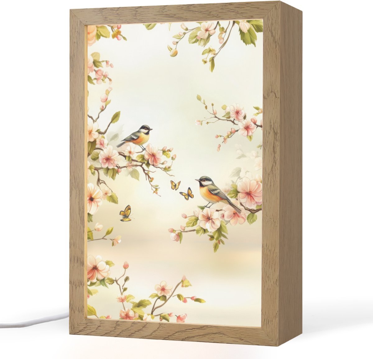 Tafellamp 20x30 cm - LED lamp - Takken - Bloemen - Vogeltjes - Roze - Decoratieve tafellampen - Dimbaar - Tafellampje slaapkamer - Woonkamer binnen