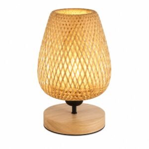 Tafellamp - Nachtlampje - Bureaulamp - Bedlampje met Kabelschakelaar - Bamboe Hout - Slaapkamer - Bureau - 30 x 16 cm