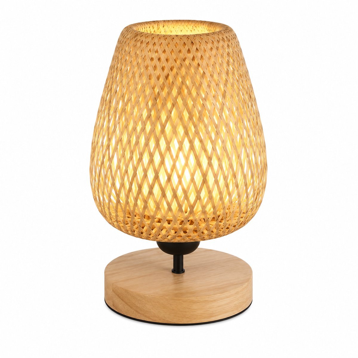 Tafellamp - Nachtlampje - Bureaulamp - Bedlampje met Kabelschakelaar - Bamboe Hout - Slaapkamer - Bureau - 30 x 16 cm