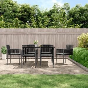 The Living Store Tuinmeubelset - PE-rattan - Zwart - 140 x 70 x 74 cm - 6 stoelen - lichtgrijs kussen