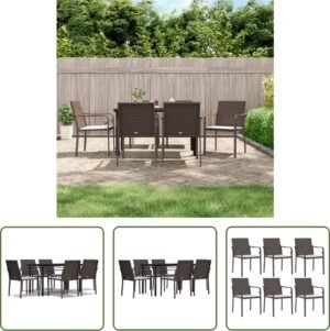 The Living Store Tuinset Bistro - Bruin - PE-rattan en staal - 56 x 59 x 84 cm - Weerbestendig - Gehard glazen tafelblad - Comfortabele zitplaats - Draagvermogen 110 kg