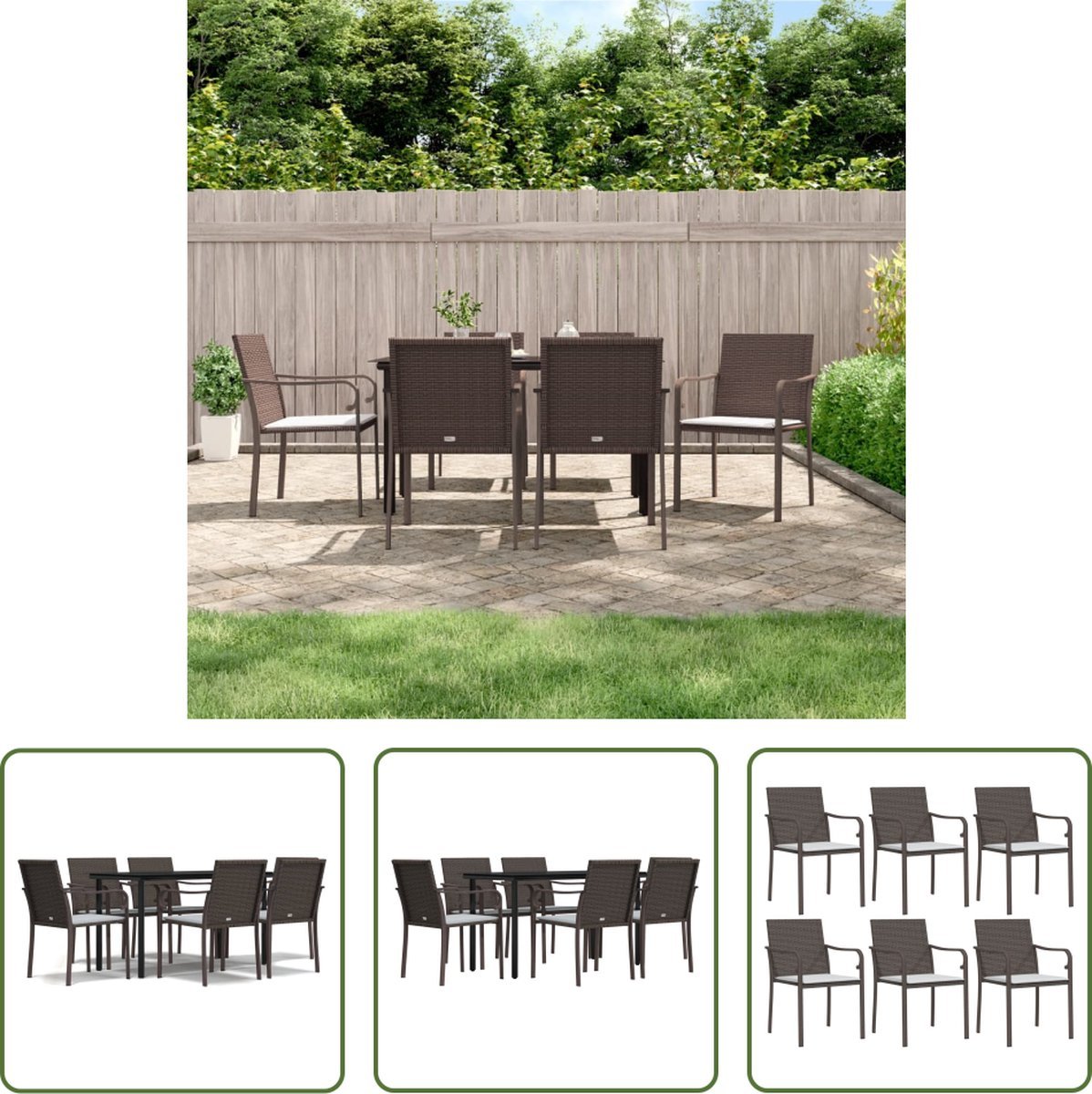 The Living Store Tuinset Bistro - Bruin - PE-rattan en staal - 56 x 59 x 84 cm - Weerbestendig - Gehard glazen tafelblad - Comfortabele zitplaats - Draagvermogen 110 kg