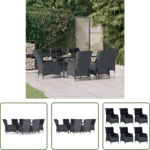 The Living Store Tuinset - PE-rattan - Eettafel 160x80x74 cm - 6 Stoelen - Zwart