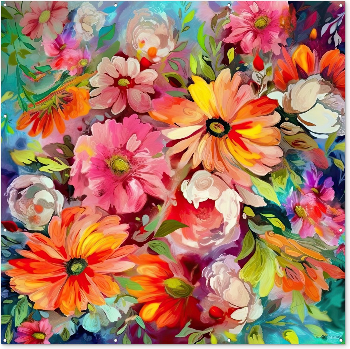 Tuin poster Bloemen - Kunst - Schilderij - Botanisch - 200x200 cm - Tuindoek - Buitenposter