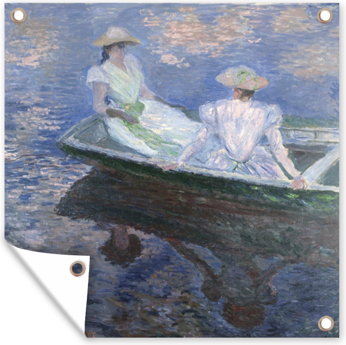 Tuin poster Dames in een boot - Schilderij van Claude Monet - 200x200 cm - Tuindoek
