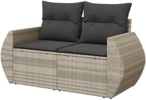 Tuinbank 2-zits - Loungebank buiten - Genieten van buiten - Met dikke kussens - 142 x 69 cm - Lichtgrijs