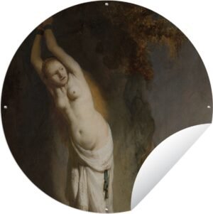 Tuincirkel Andromeda aan de rots geketend - Schilderij van Rembrandt van Rijn - 150x150 cm - Ronde Tuinposter - Buiten