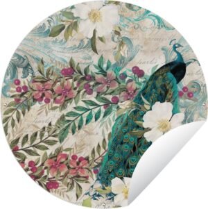 Tuincirkel Bloemen - Kunst - Pauw - 150x150 cm - Ronde Tuinposter - Buiten