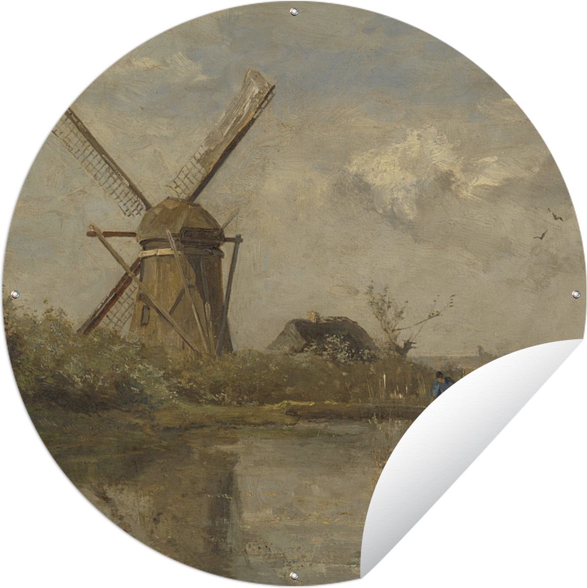 Tuincirkel Molen bij een plas - Schilderij van Paul Joseph Constantin - 150x150 cm - Ronde Tuinposter - Buiten