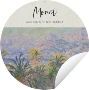 Tuincirkel Schilderij - Palm trees at Bordighera - Monet - 150x150 cm - Ronde Tuinposter - Buiten