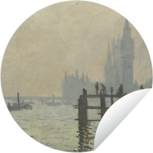 Tuincirkel The Thames at Westminster - Schilderij van Claude Monet - 150x150 cm - Ronde Tuinposter - Buiten