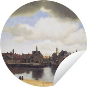 Tuincirkel View of Delft - Johannes Vermeer - 150x150 cm - Ronde Tuinposter - Buiten