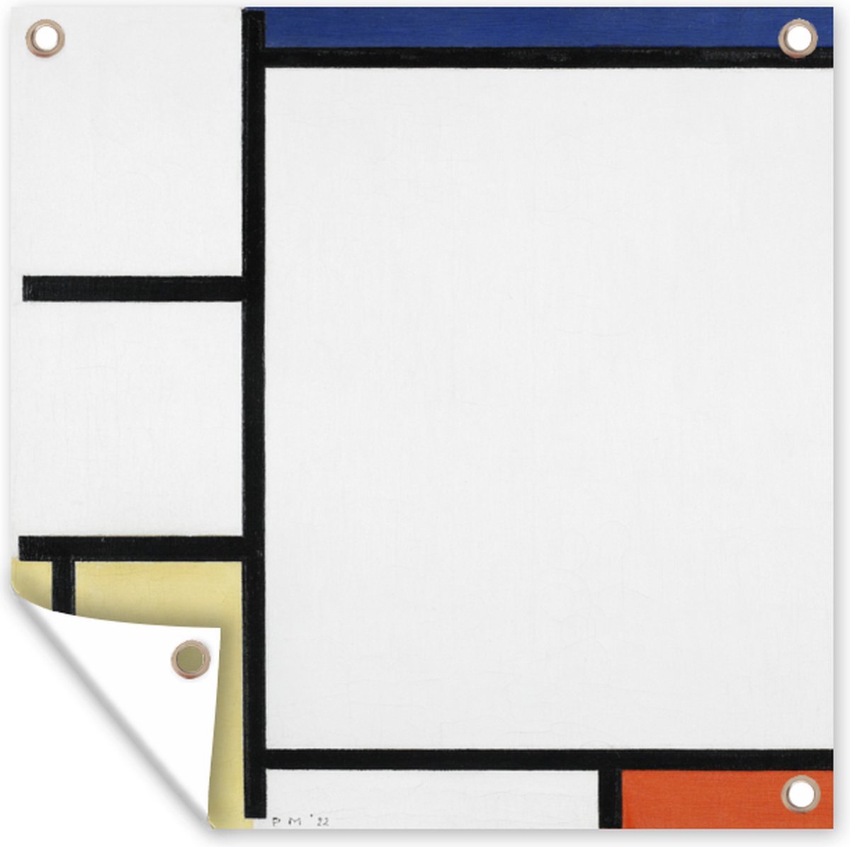 Tuinposter 200x200 cm - Tuindecoratie Compositie met blauw, geel, zwart en rood - Piet Mondriaan - Poster voor in de tuin - Buiten decoratie - Schutting tuinschilderij - Tuindoek muurdecoratie - Wanddecoratie balkondoek