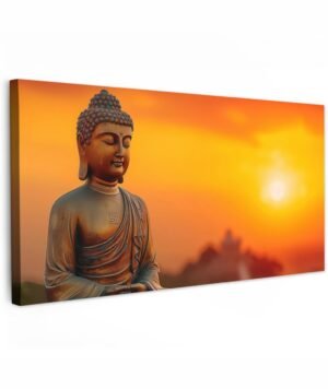 Tuinschilderij voor buiten 200x100 cm - Tuindecoratie Boeddha - Beeld - Zonsondergang - Buddha - Zen - Japan - Tuinposter op canvas - Tuin muurdecoratie - Buitenschilderij decoratie - Schutting wanddecoratie - Buitencanvas