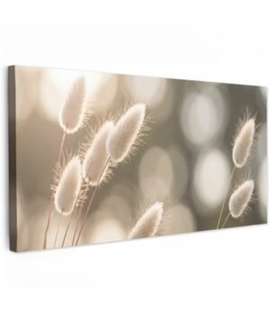 Tuinschilderij voor buiten 200x100 cm - Tuindecoratie Hazestaartgras - Wit - Zonlicht - Tuinposter op canvas - Tuin muurdecoratie - Buitenschilderij decoratie - Schutting wanddecoratie - Buitencanvas