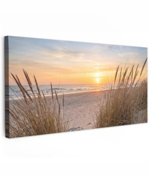 Tuinschilderij voor buiten 200x100 cm - Tuindecoratie Zonsondergang - Duinen - Zee - Tuinposter op canvas - Tuin muurdecoratie - Buitenschilderij decoratie - Schutting wanddecoratie - Buitencanvas