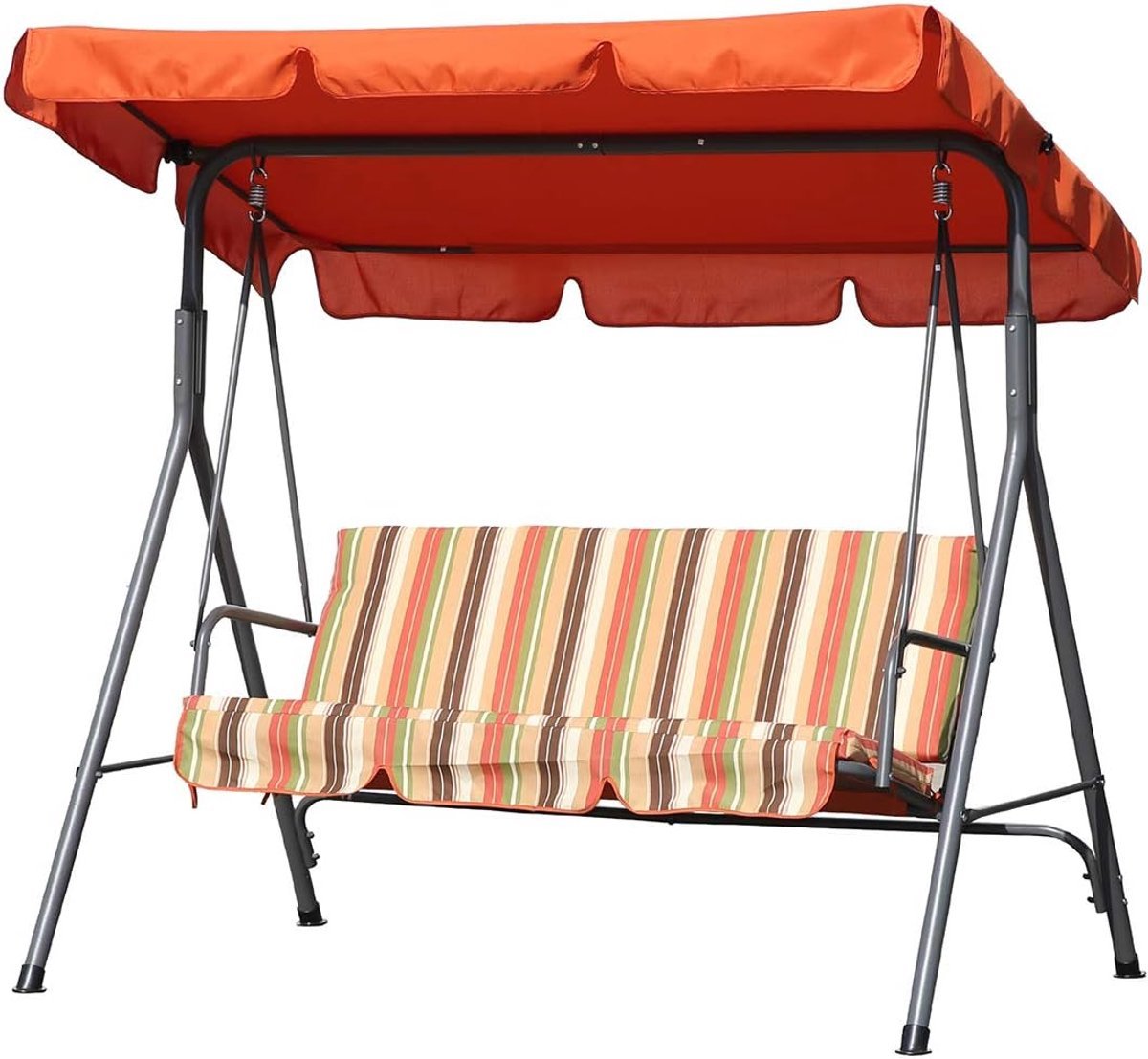 Tuinschommel Bank - Driezits Schommel - Buiten Ontspannen - Verstelbaar Zonnescherm - 169x110x151cm - Terracotta