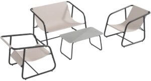 Tuinset - Loungeset met 2-Zitsbank, 2 Fauteuils, Salontafel - Tuinmeubelset voor 4 Personen - Tuinbank - Zitset - Tuinsalon - Zitgroep - voor Terras, Balkon, Tuin - Crèmewit + Zwart
