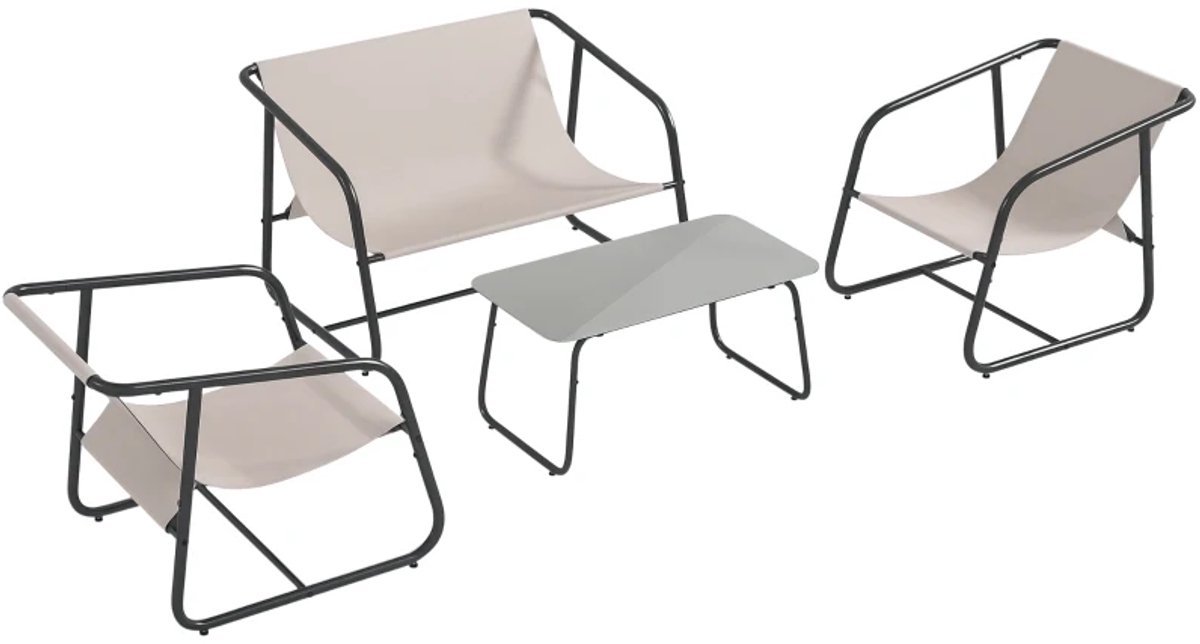 Tuinset - Loungeset met 2-Zitsbank, 2 Fauteuils, Salontafel - Tuinmeubelset voor 4 Personen - Tuinbank - Zitset - Tuinsalon - Zitgroep - voor Terras, Balkon, Tuin - Crèmewit + Zwart