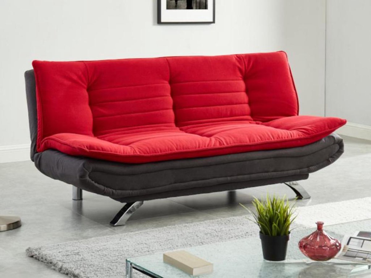 Vente-unique Bedbank van stof DEMIDO - Rood en antraciet