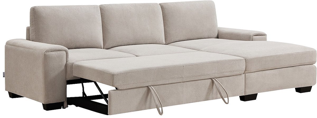 Vente-unique Rechte hoekslaapbank in beige getextureerde stof EMBAPO