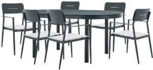 Vente-unique Tuineetset van aluminium: een verlengbare tafel L170/240 cm en 6 opstapelbare fauteuils - Antraciet - LOTTYS van MYLIA
