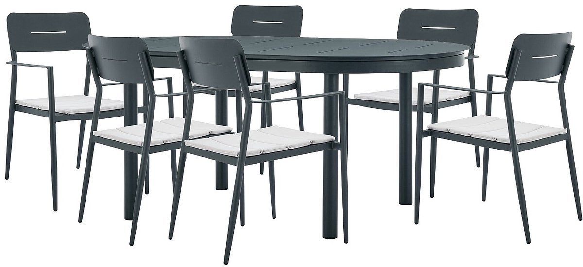 Vente-unique Tuineetset van aluminium: een verlengbare tafel L170/240 cm en 6 opstapelbare fauteuils - Antraciet - LOTTYS van MYLIA