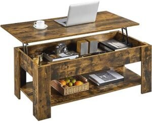 Verstelbare Salontafel met Opbergruimte en Plank - Hout voor Woonkamer en Kantoor