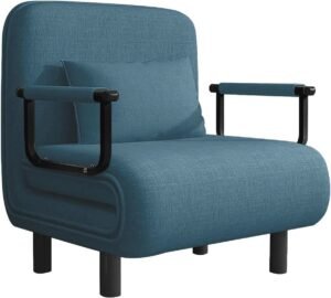 Verwarmbare Slaapbank Fauteuil Met Comfortabele Kussens en Armleuningen - Ruim Design 190L x 65B x 40H cm Blauw