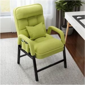 WIGSELBL Fauteuils Accentstoel Luie stoel voor kleine ruimtes verstelbare bureaustoel gestoffeerd stalen frame stof fauteuil met zijzakken comfortabele enkele vrijetijdsstoel voor woonkamer (kleur: groen)