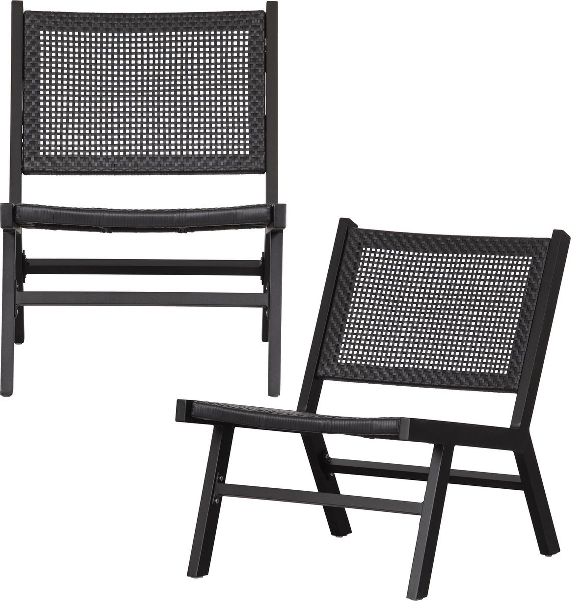 WOOOD Puk Fauteuil - Aluminium - Zwart - Set van 2