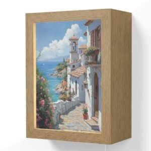 Wandlamp 15x20 cm - Oplaadbaar - Huizen - Zee - Bomen - Bloemen - Wandlampen binnen woonkamer - Slaapkamer lamp met kabel - Decoratieve nachtlamp - Vloerlamp snoer