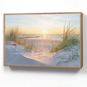 Wandlamp 90x60 cm - Oplaadbaar - Strand - Zon - Duin - Gras - Zand - Horizon - Wandlampen binnen woonkamer - Slaapkamer lamp - Decoratieve nachtlamp - Vloerlamp draadloos