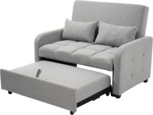 Wishdor - Slaapbank - Verstelbare Rugleuning - Opklapbaar - Voor Gastenkamer - Katoen-Linnen - Antiekgrijs - 127 x 75 x 94 cm