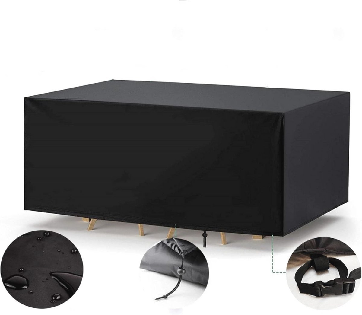 XIANGPEIFBH Tuinmeubelhoes, 220x190x100cm zwart 420D Oxford voor meubelbescherming tuinhoes voor tafelbank fauteuils meubelhoezen waterdicht zeildoek windbestendigheid anti-UV