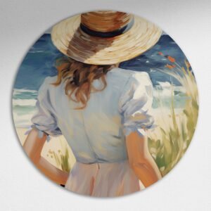 Zomerse Strandwandeling Muurcirkel - Luxe Muurcirkel 140x140 cm op Dibond - Sfeervolle Wanddecoratie voor Woonkamer & Slaapkamer