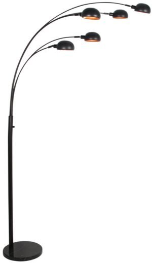 Zwarte Vloerlamp Pentra 4855ZW, 5-lichts met marmeren voet, modern retro stijlen, metaal, hoogte 210 cm, merk Mexlite