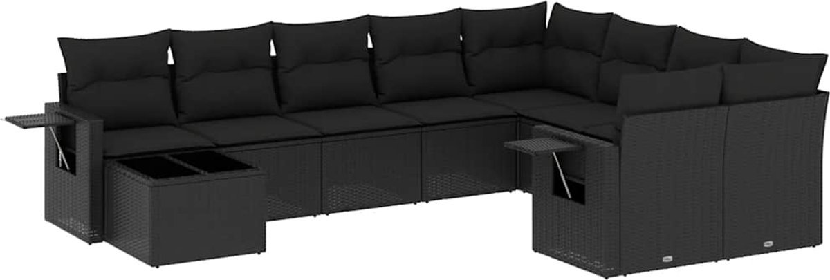 vidaXL - 10-delige - Loungeset - met - kussens - poly - rattan - zwart