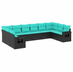 vidaXL - 10-delige - tuinbankset - met - kussens - van - zwart - polyrotan