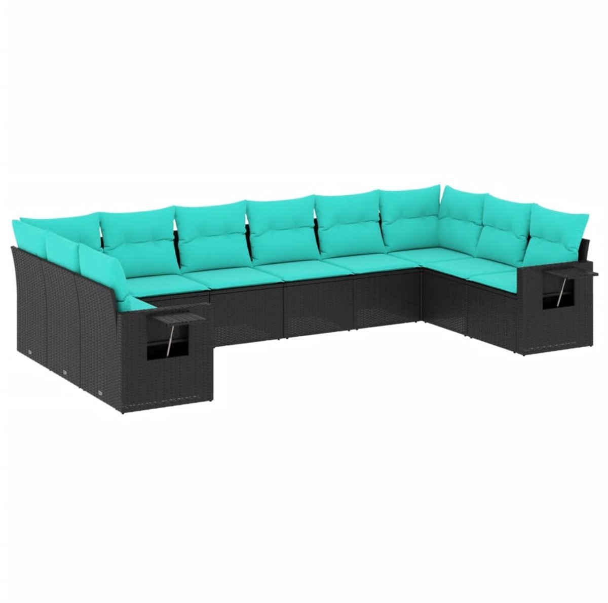 vidaXL - 10-delige - tuinbankset - met - kussens - van - zwart - polyrotan