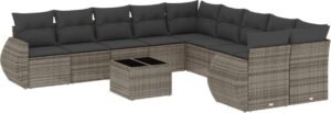vidaXL - 11-delige - Loungeset - met - kussens - poly - rattan - grijs