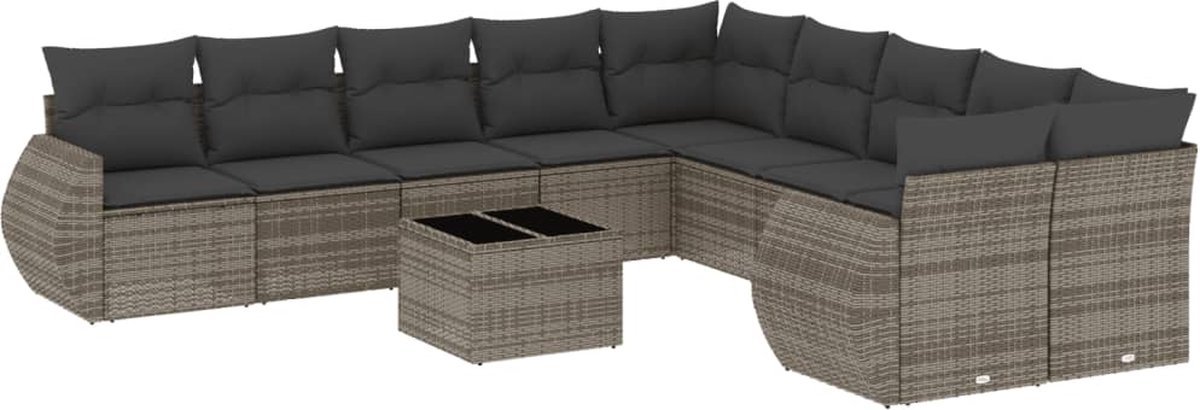 vidaXL - 11-delige - Loungeset - met - kussens - poly - rattan - grijs